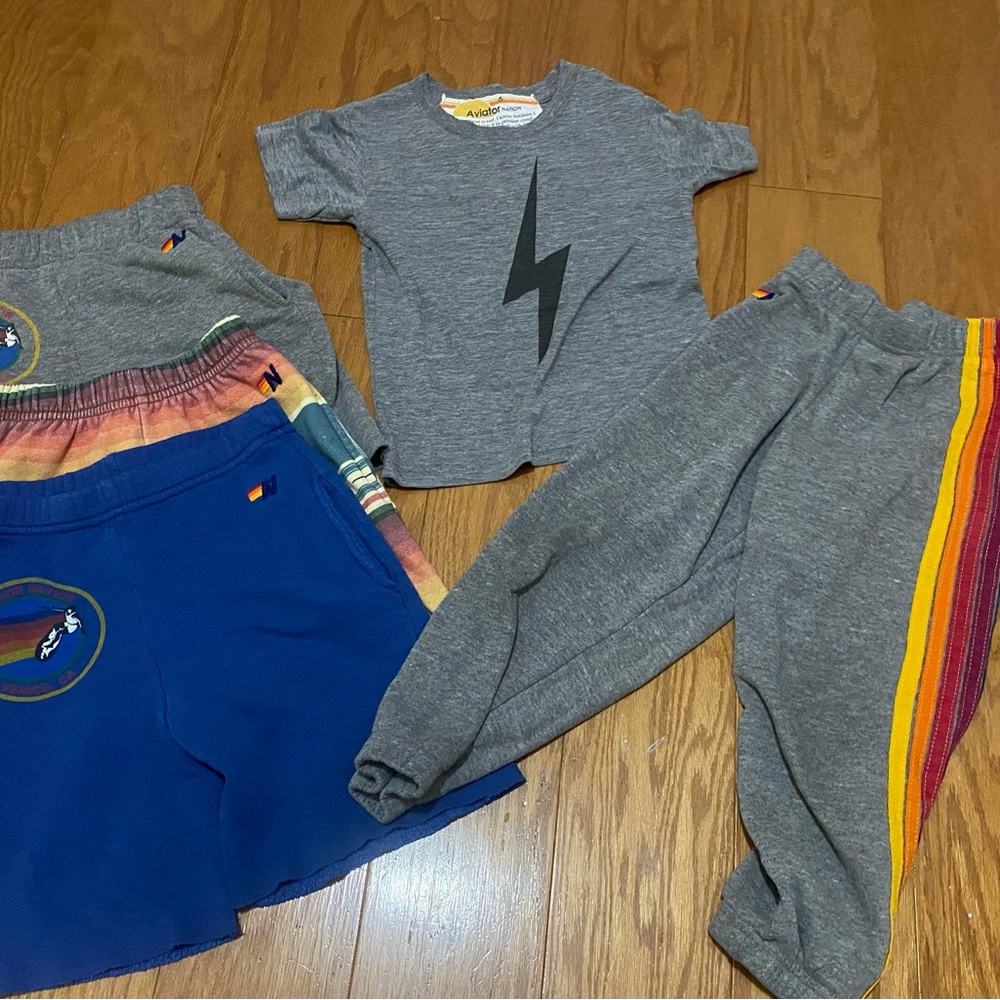Aviator Nation Kids Gray Lightning Sweatpants - Gray with Rainbow Stripe